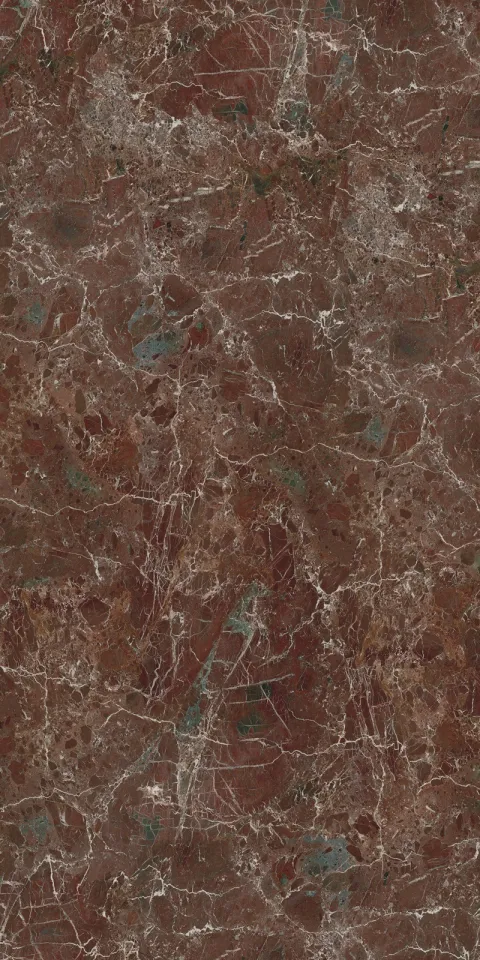 Плита Laminam RARE Rosso Lepanto: глубокий красный камень с белыми прожилками